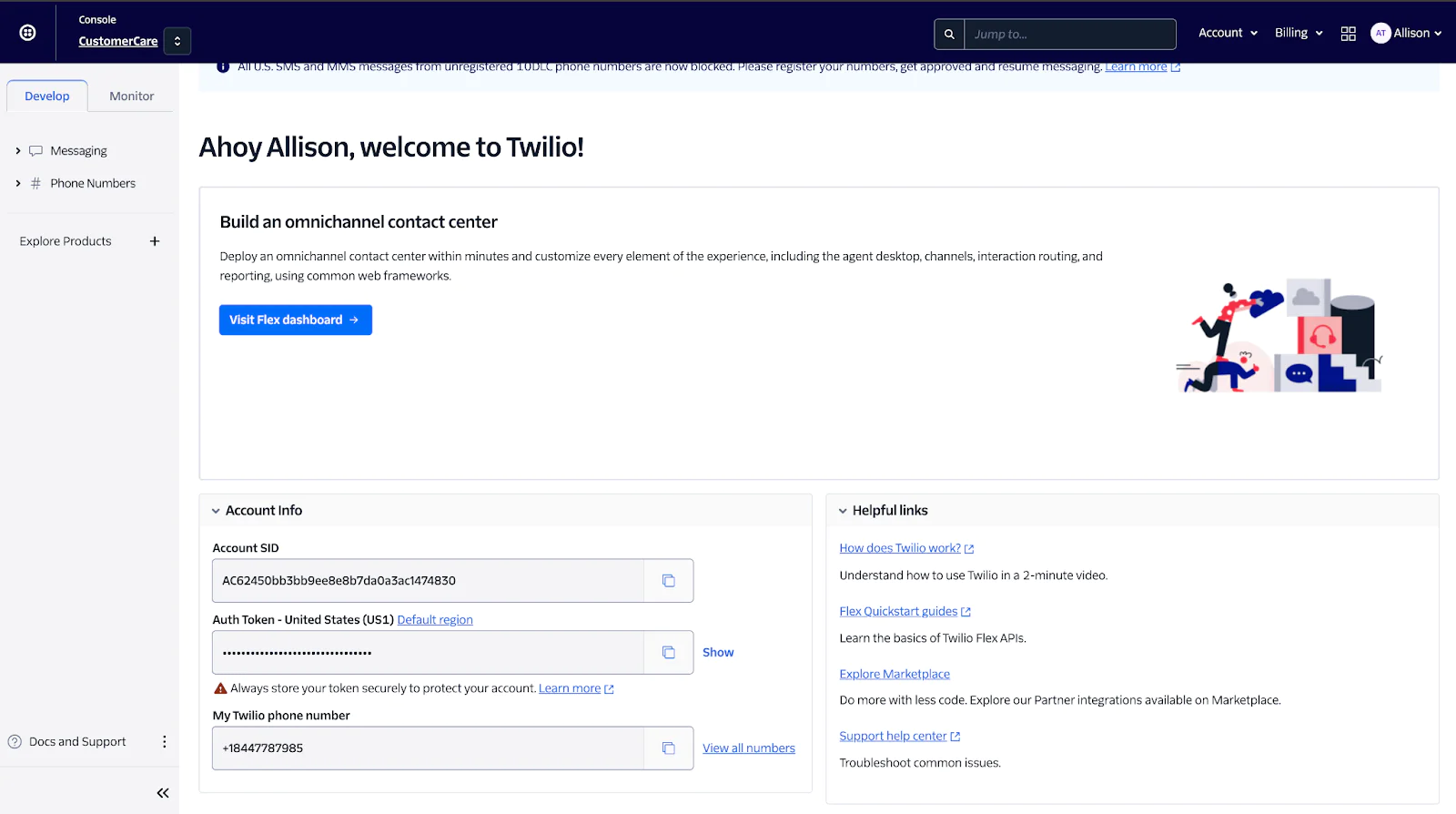 Account SID and Auth Token in the Twilio Console