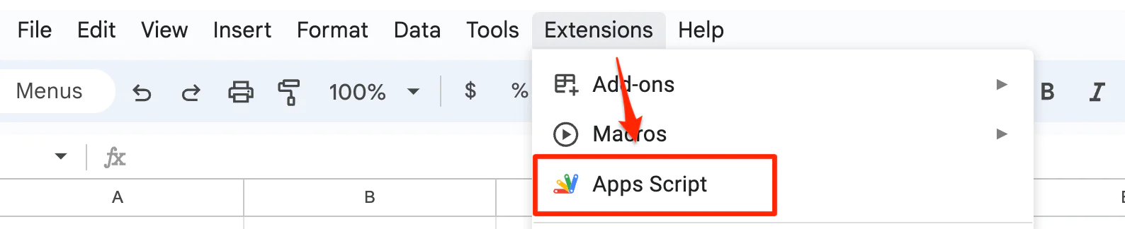 Edit or add a new Apps Script in the Google Sheets Extension menu