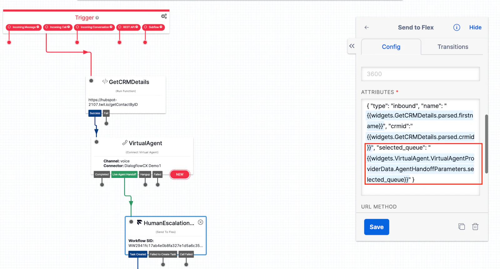 Showing how to pass the queue parameter as a task attribute