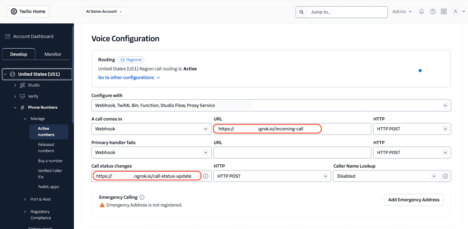 Twilio Webhook configuration