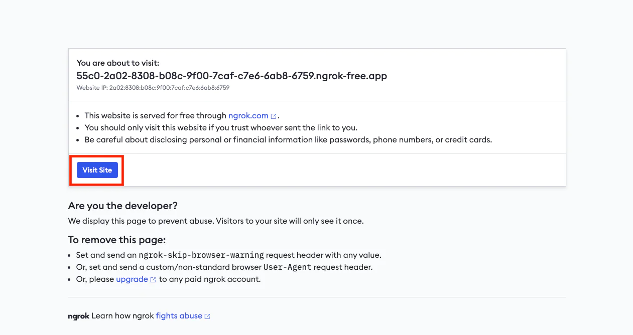 Activation page with the Visit Site button