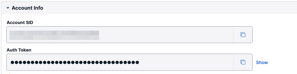 Accoint SID and auth token on Twilio console
