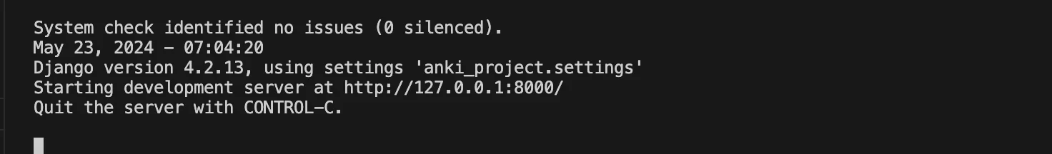 an image of the terminal when you start your django server