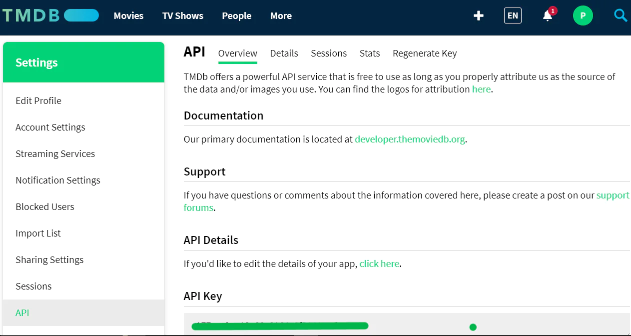 The Movie database API key