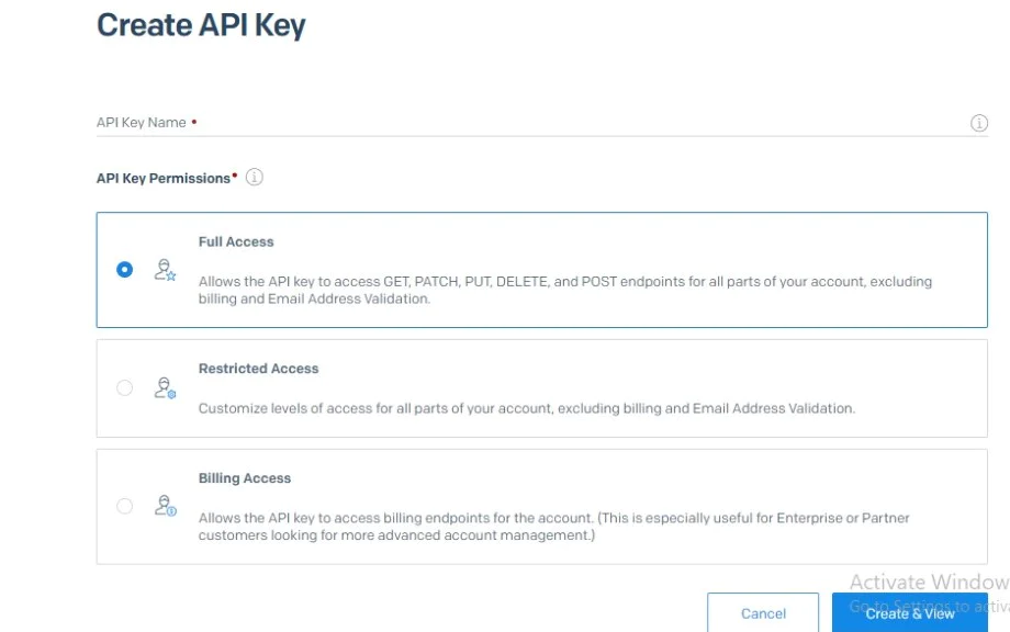 SendGrid Create api key
