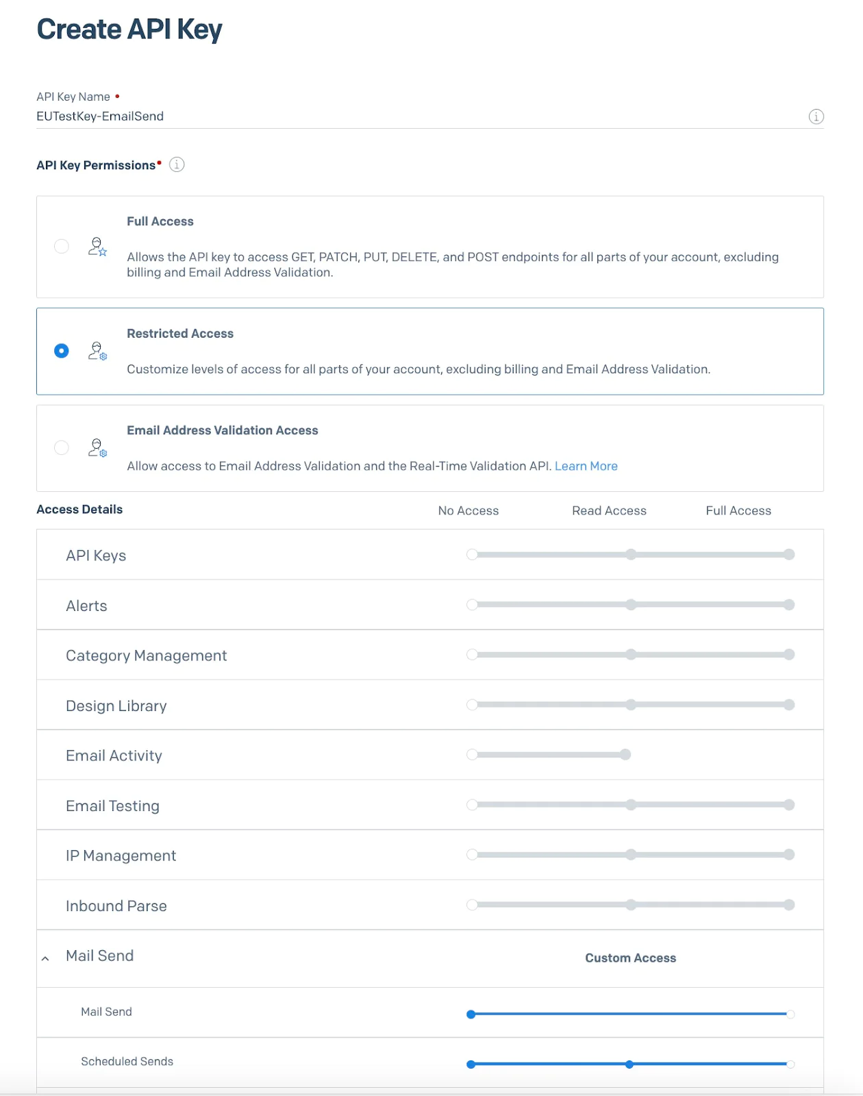 API Key permissions in SendGrid