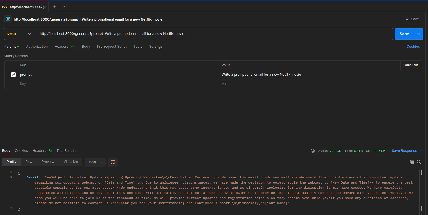 Using Postman to test /generate route