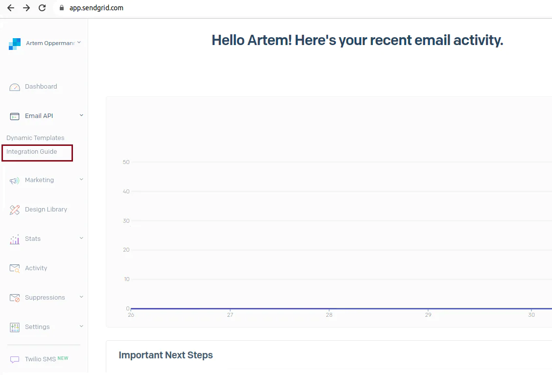Setting up SendGrid API key.