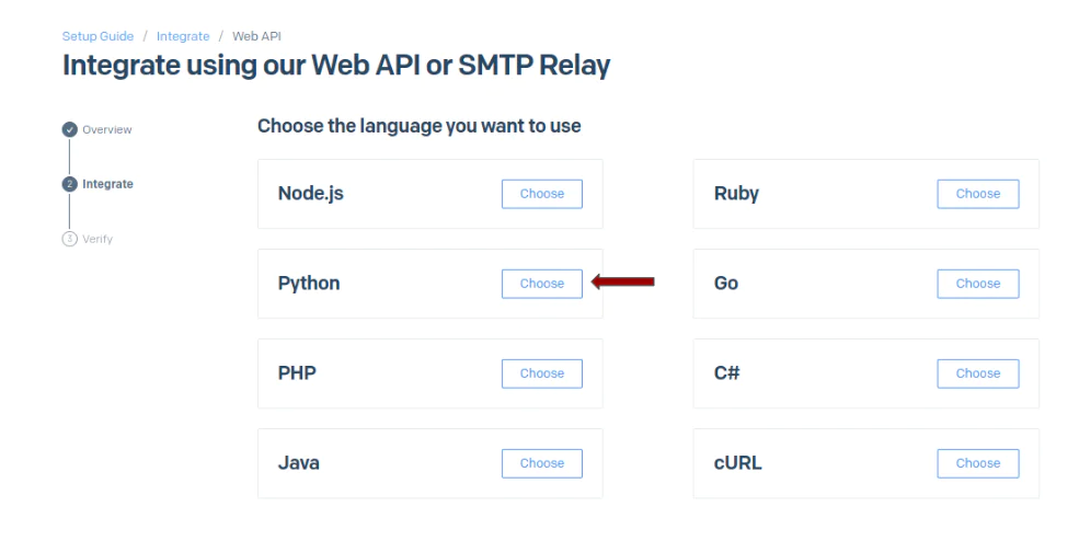 Selecting Python as language you want to use in the following.