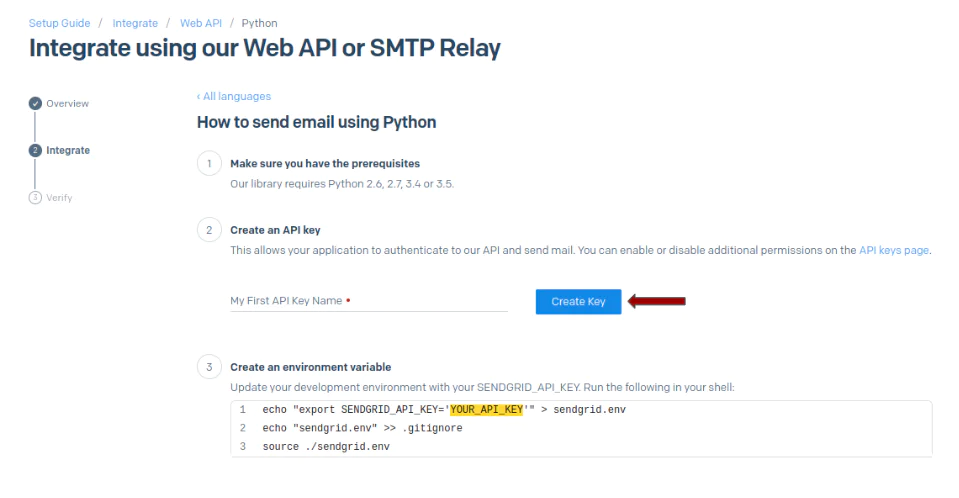Creating the API key.