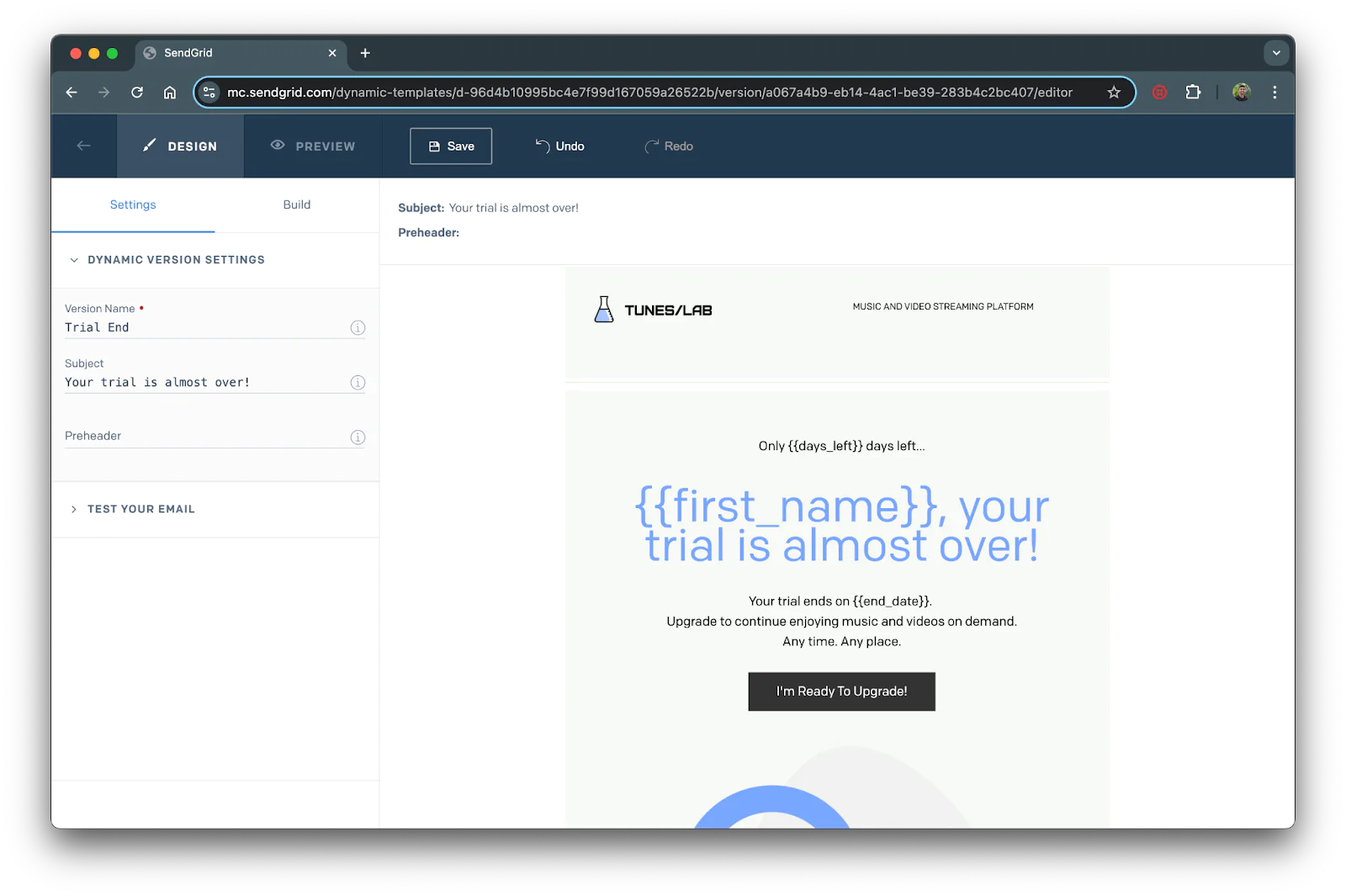 Screenshot of the modified template with handlebars syntax placed throughout the template.