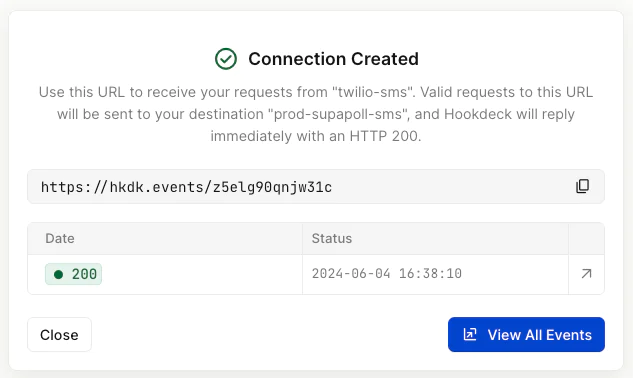 A Hookdeck URL available for your Twilio webhooks