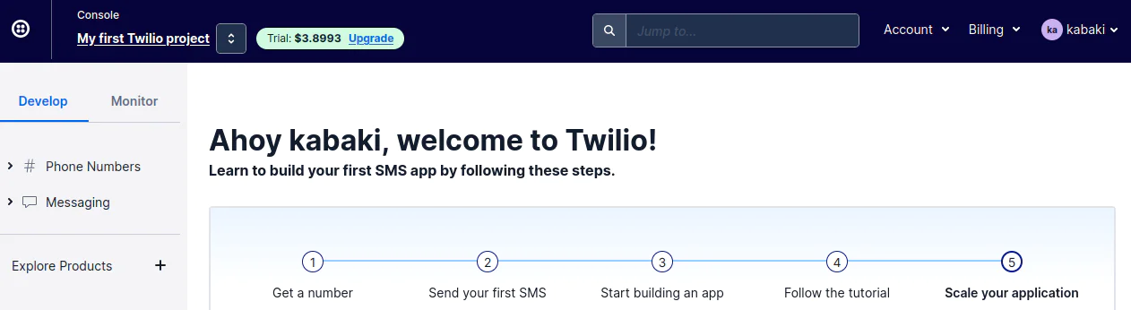 Twilio Console Dashboard
