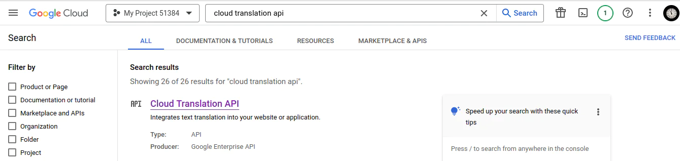 Cloud translation API