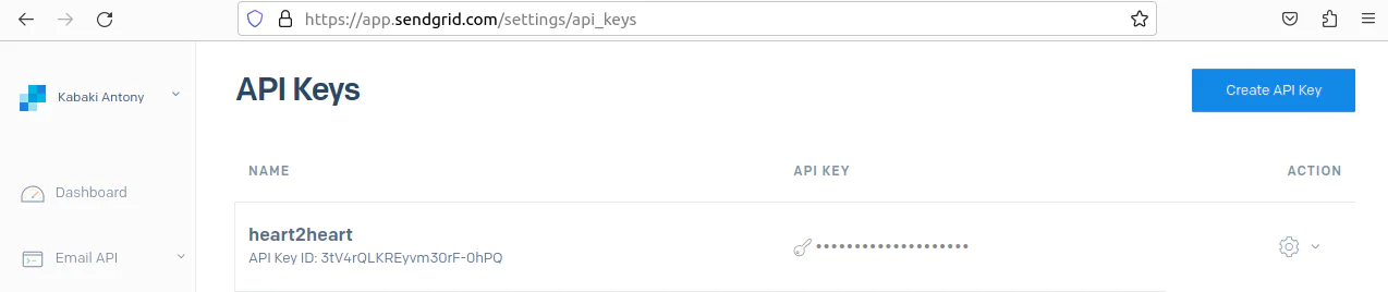 Screenshot showing creation of SendGrid API keys
