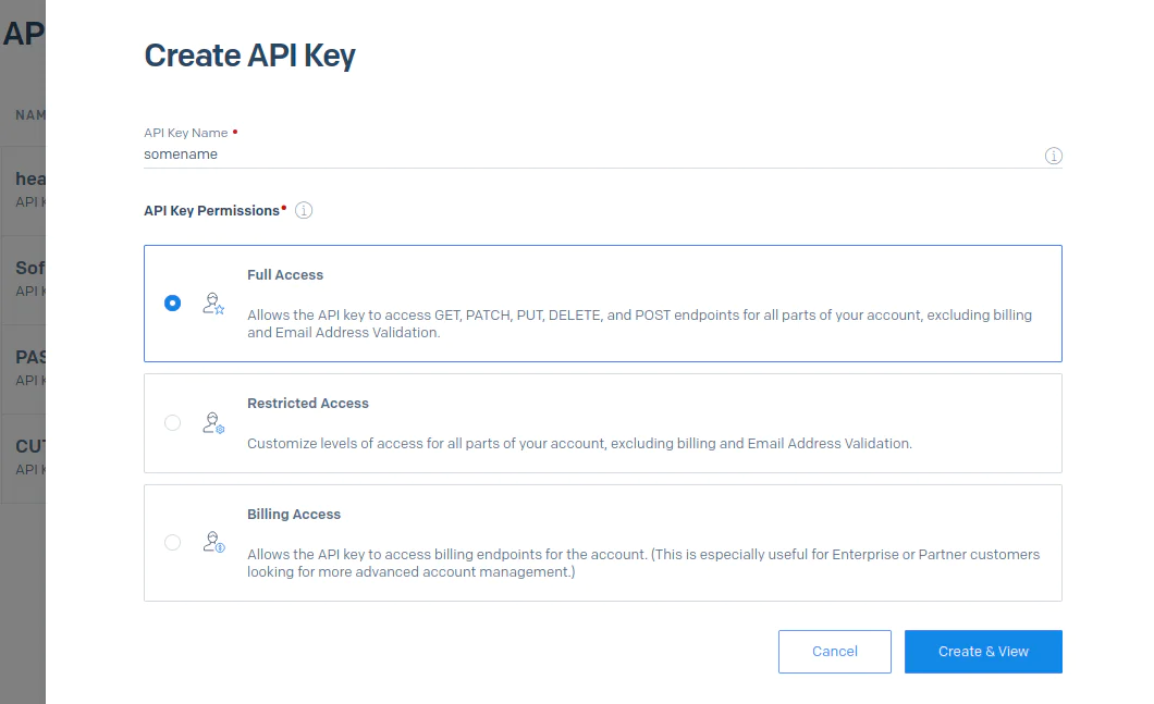 Create API key view