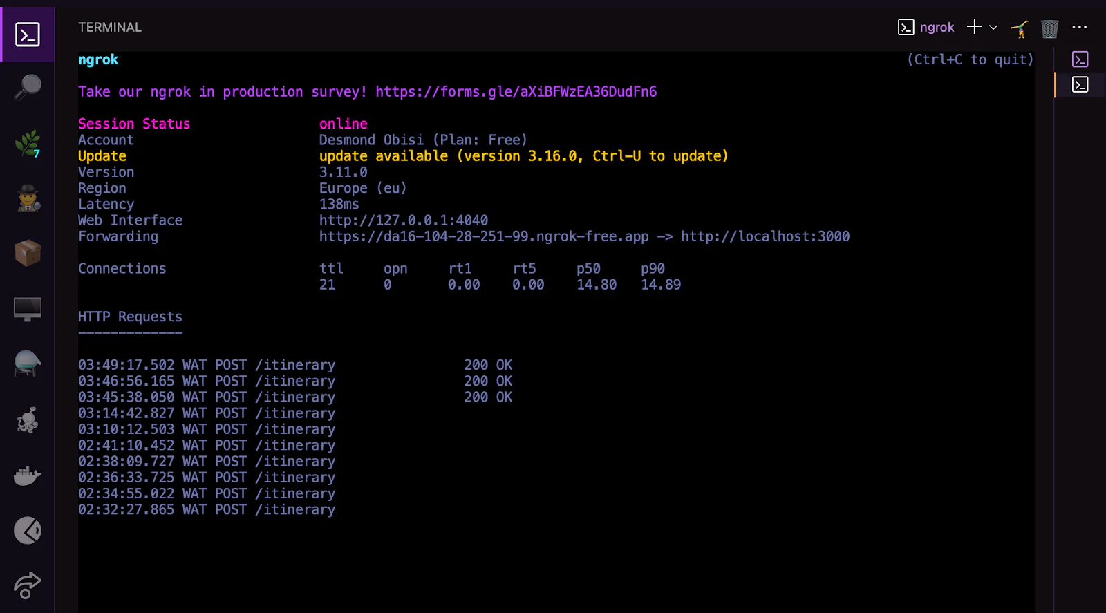 Auth Tokens Management Screen for REST API Access Account settings screen showing sections for live and test credentials with options to reset tokens.