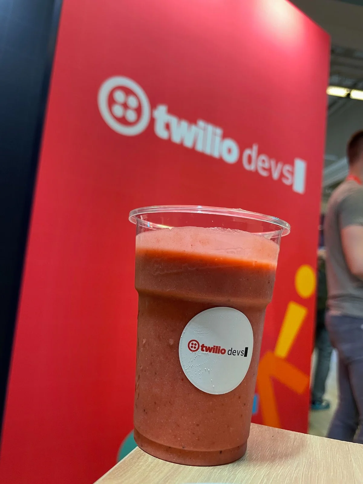 A smoothie in a Twilio Devs cup