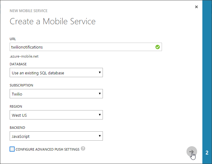 Create a new Mobile Service