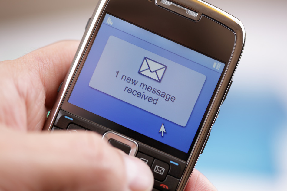 Mobile phone text message or e-mail