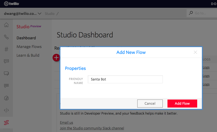 adding a new twilio studio flow