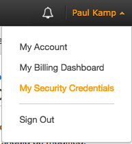 Go to Amazon IAM With The Menu Near Your Name