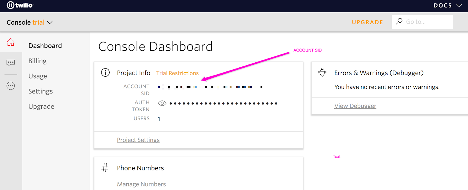 Twilio Console Account SID