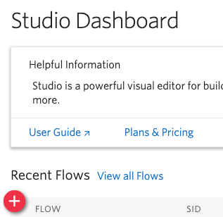 Studio dashboard in the Twilio Console menu