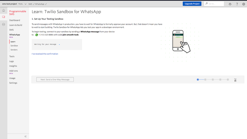 Sandbox da Twilio para WhatsApp