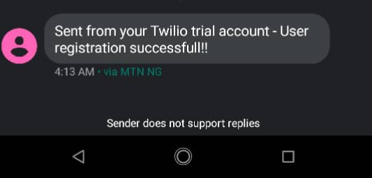 Ejemplo de mensaje de texto de la cuenta de prueba de Twilio