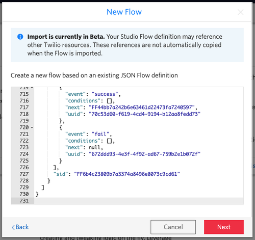 Pantalla para importar json