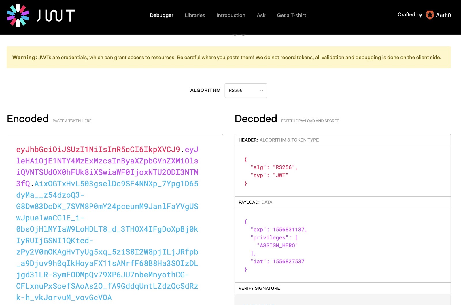 JWT token contents