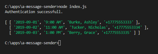 Node application output