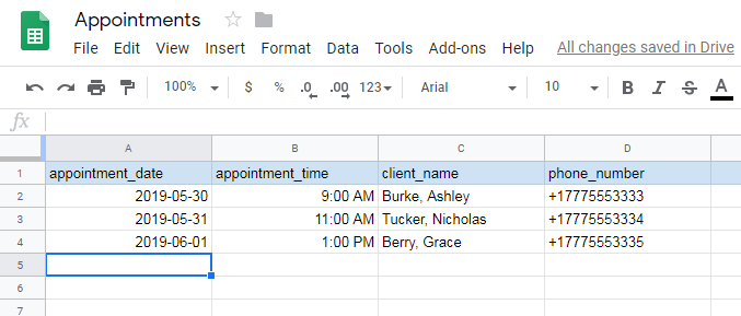 Google Sheets with appropriate columns for this project