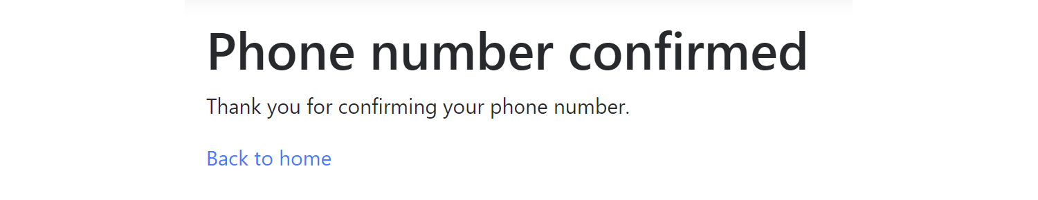 Phone number confirmed screen