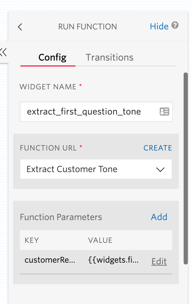 Twilio Function widget configuration