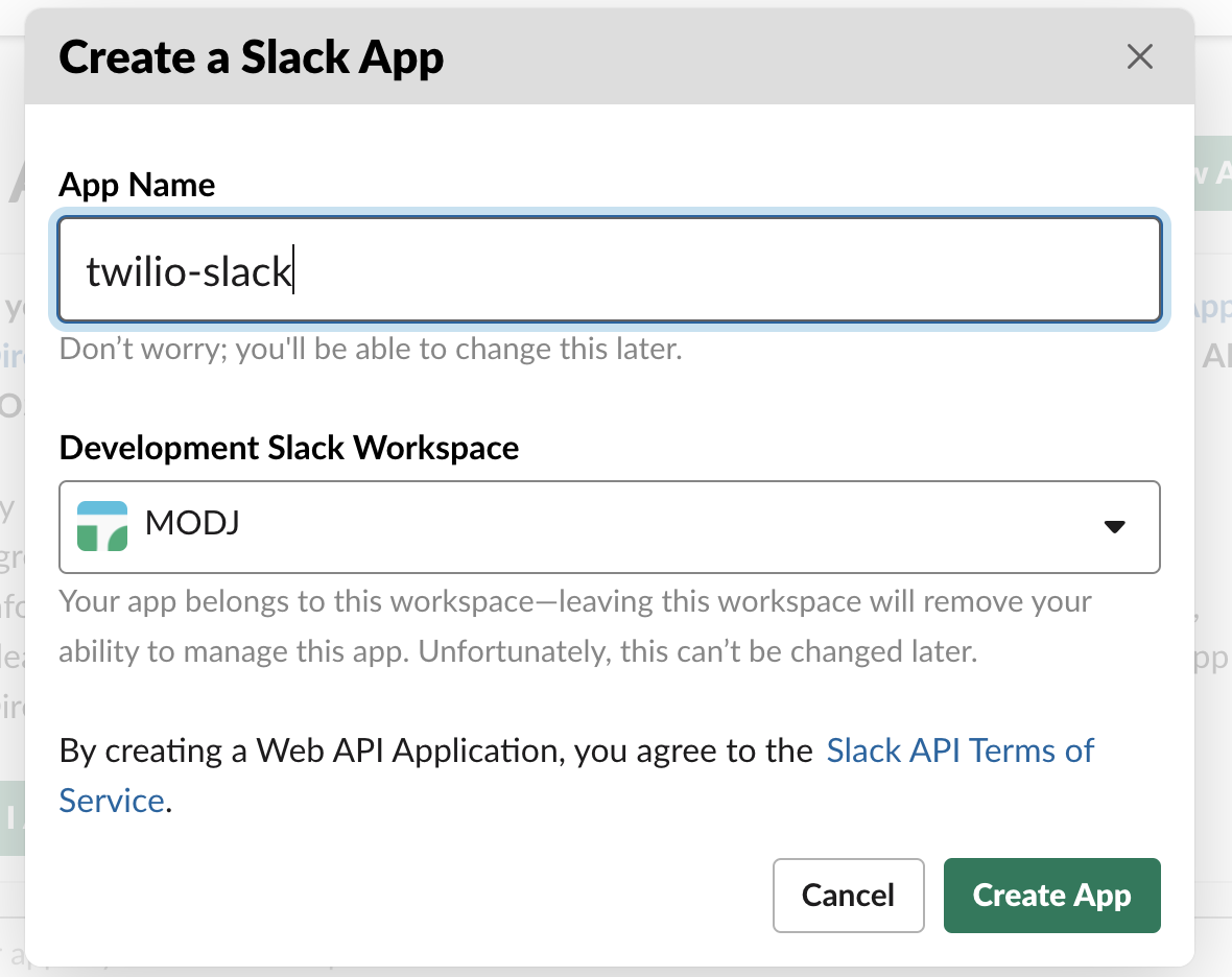 create a slack app