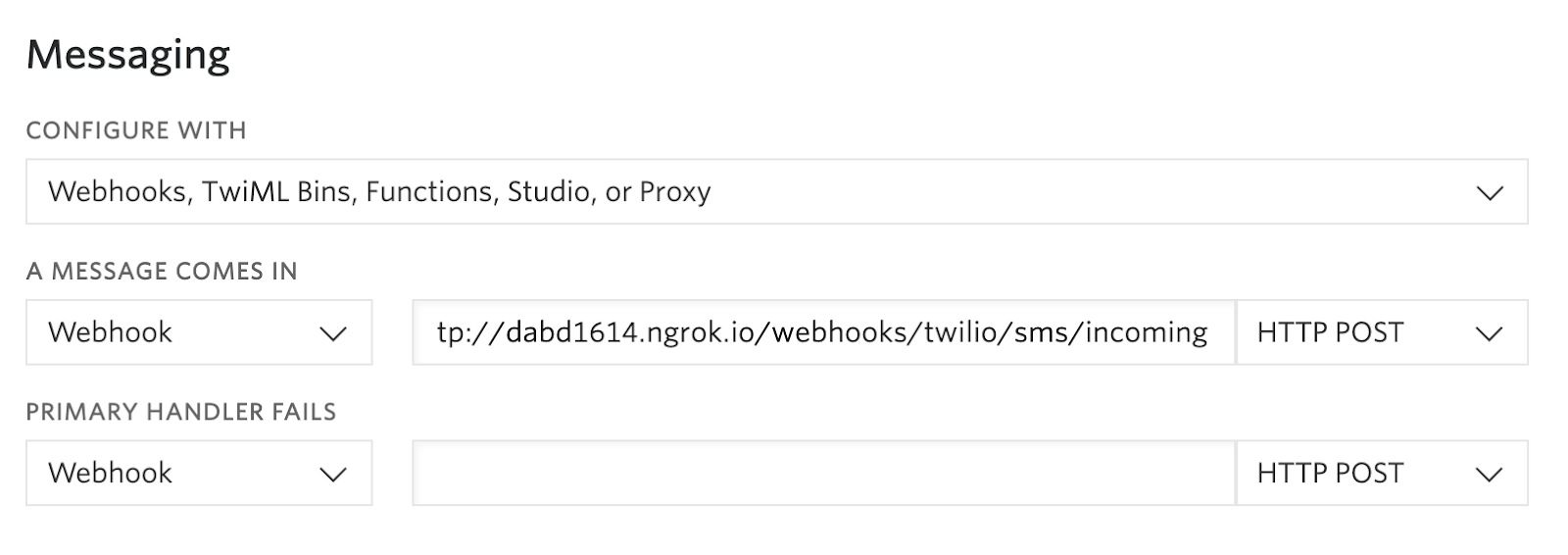 A message comes in webhook pointing to your ngrok url