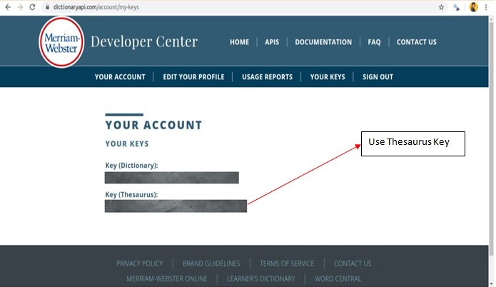 Merriam-Webster API key