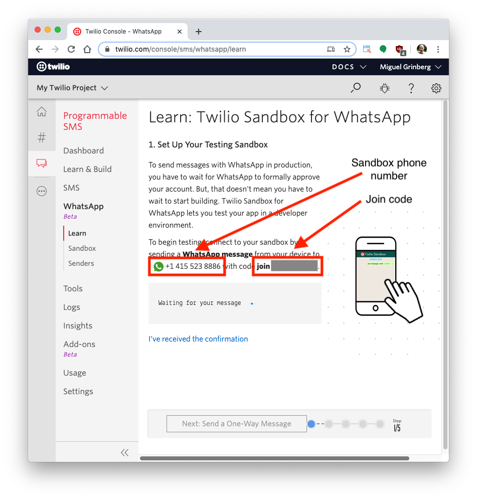 twilio whatsapp sandbox screenshot