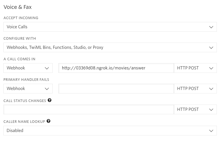 twilio voice webhook configuration