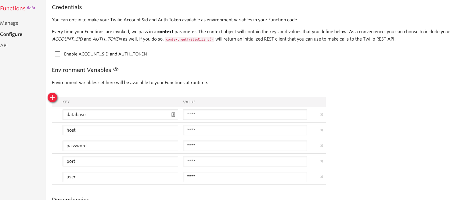 Setting environment variables in Twilio Functions