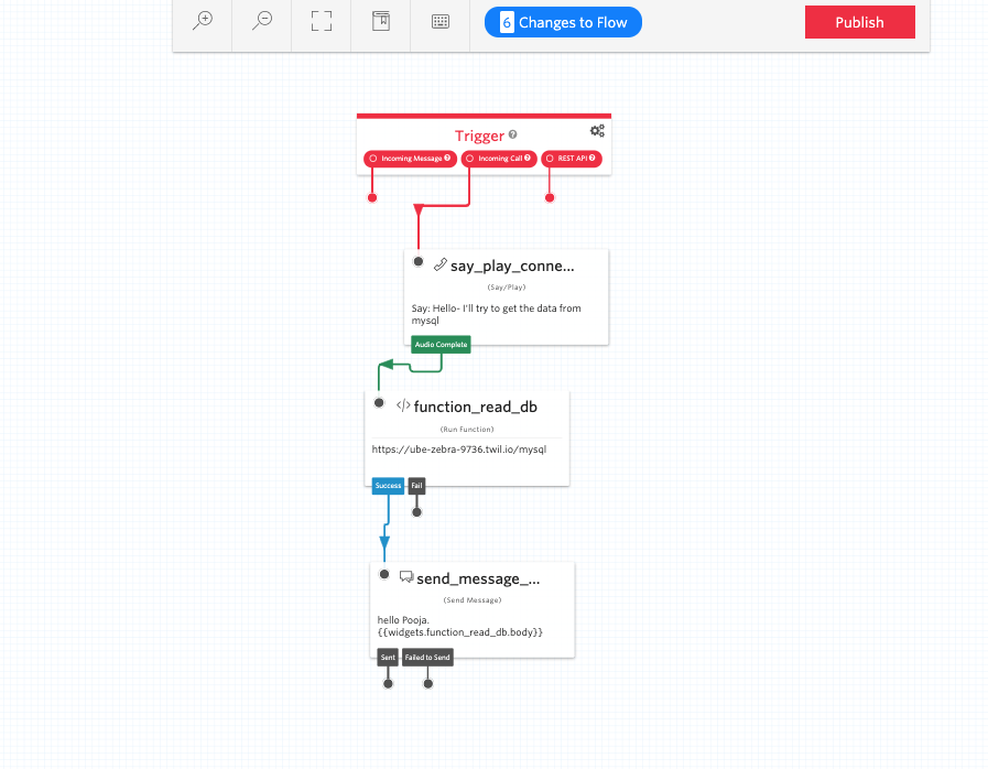 Example Studio flow for connecting to a database