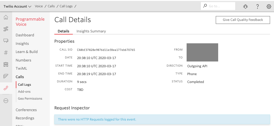 Twilio Call Details