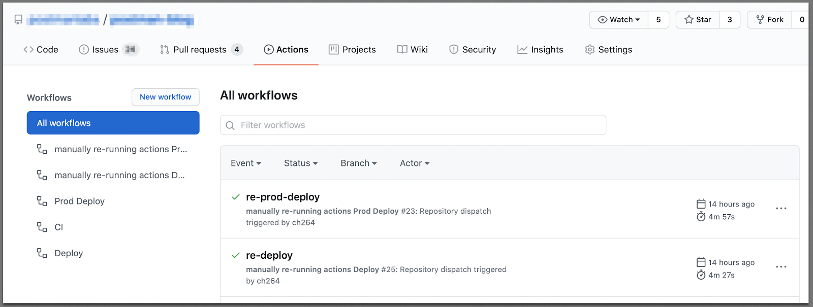 Github Actions screen