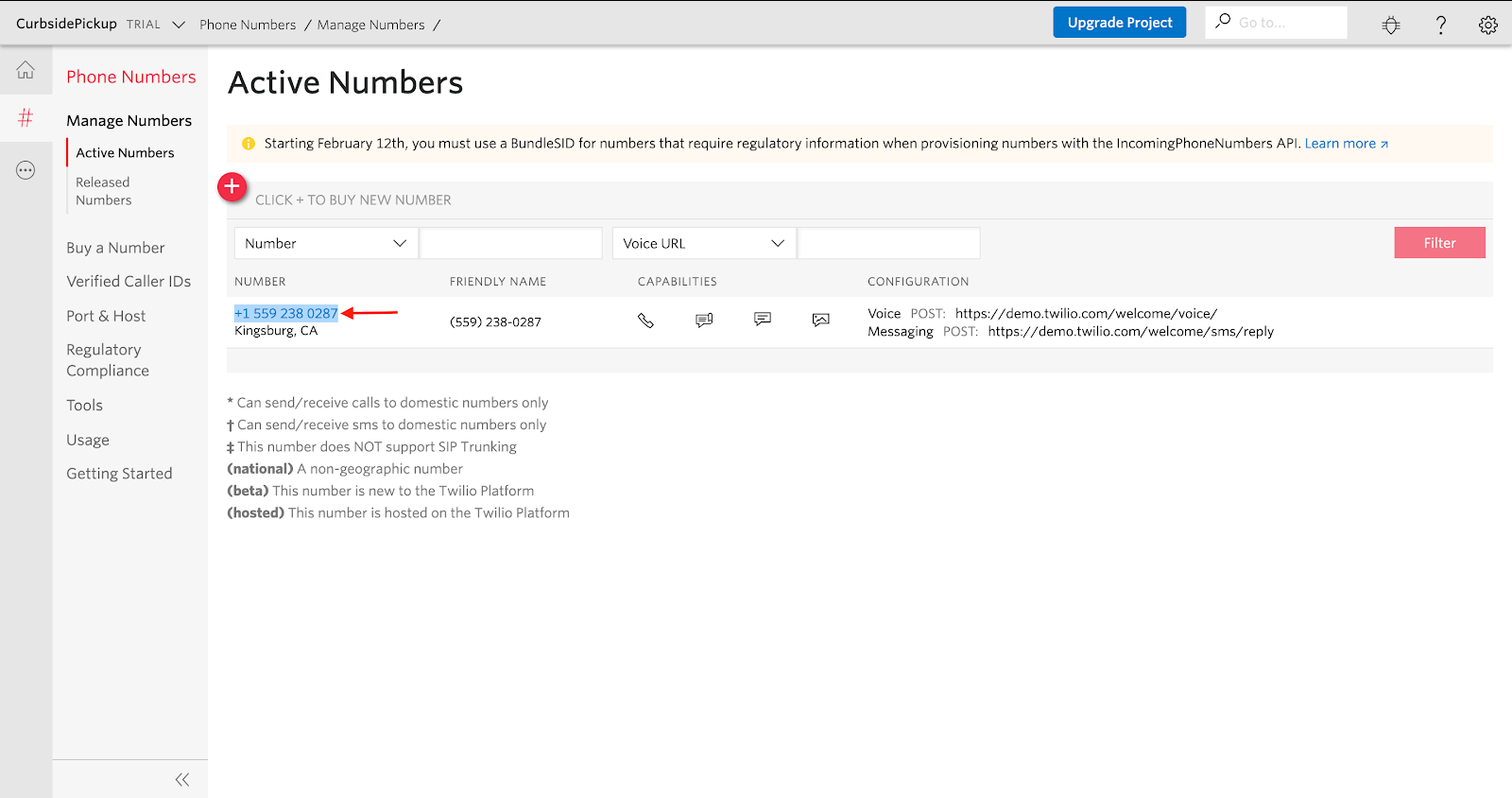 Copying an active Twilio number