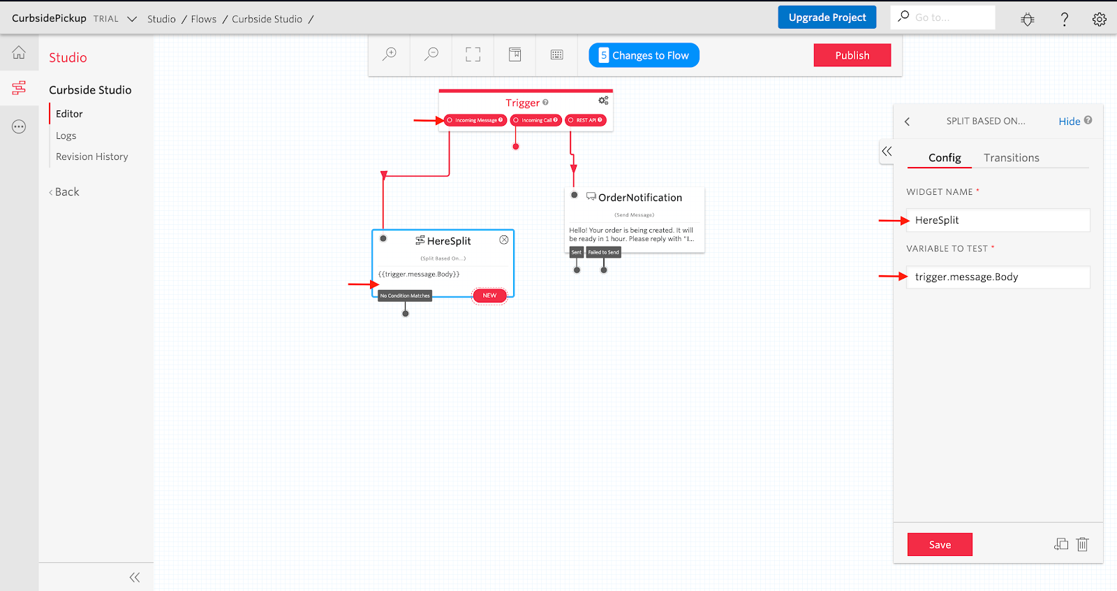 Adding a Split Based On widget to Twilio Studio