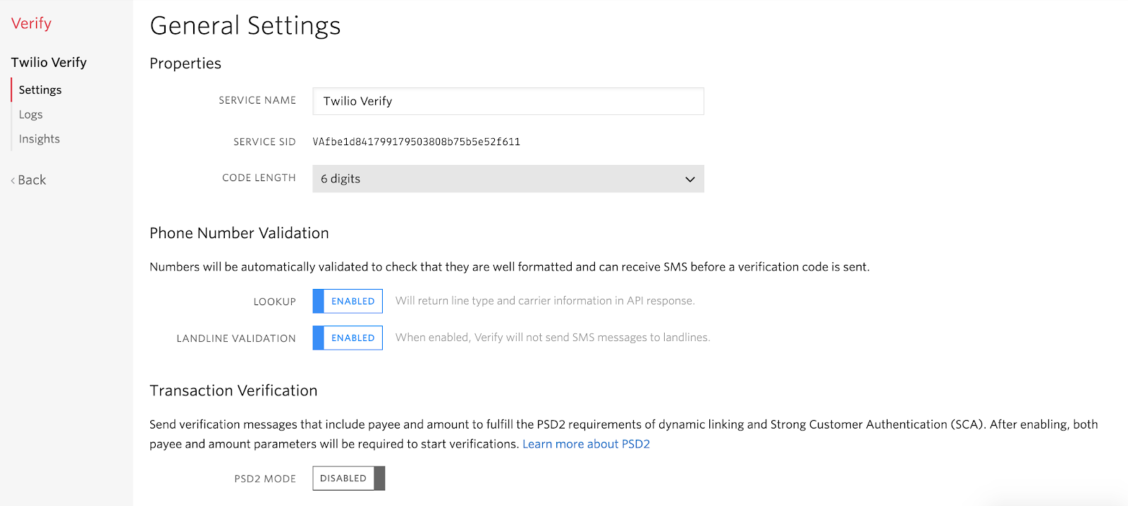 Twilio Verify Console