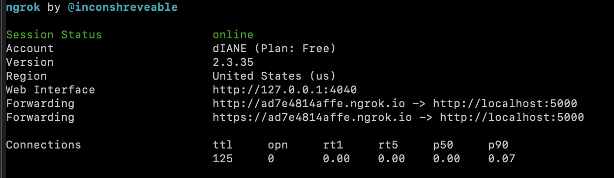 Example ngrok run tunneling your app on port 5000