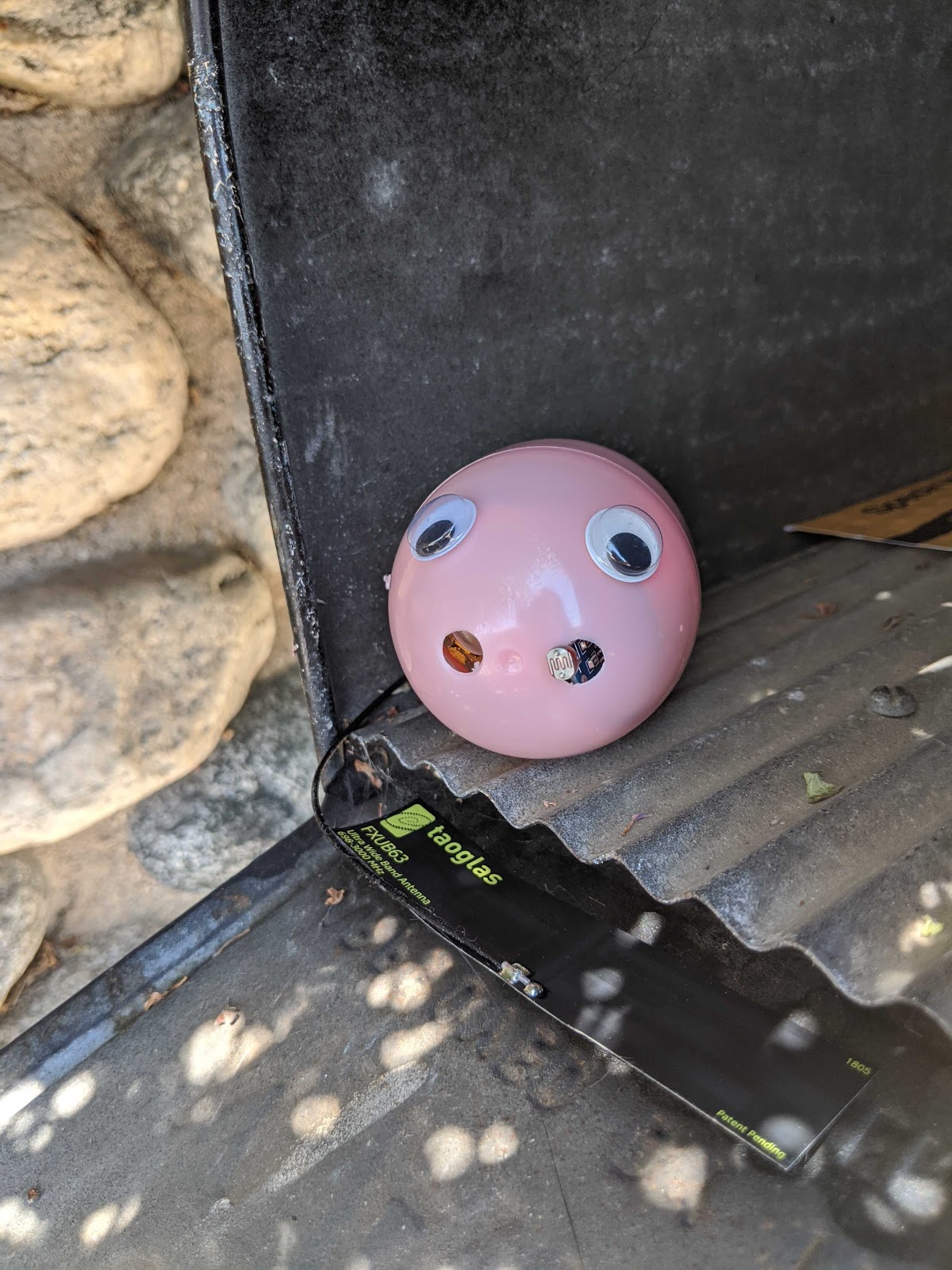 The device in an egg-shaped enclosure sitting inside a mailbox